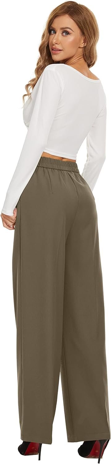 Women's Wide Leg Pants High Elastic Waisted Long Straight Casual Pant Fashion Loose Trousers