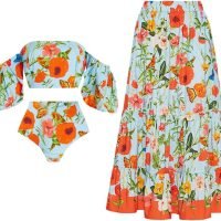 Women Floral Print Swimsuit Ruffles Bikini Set with Skirt Swimwear 3 Piece Bathing Suits Summer Holiday Outfits