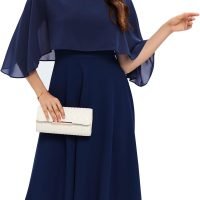 Womens Cape Dress with Chiffon Overlay Midi Party Cocktail Wedding Guest Dresses