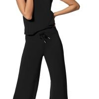 Two Piece Sets for Women Summer Outfits Lounge Sets Mock Neck Tops Wide Leg Crop Pants Vacation Travel Outfits