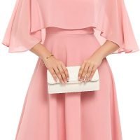 Womens Cape Dress with Chiffon Overlay Midi Party Cocktail Wedding Guest Dresses