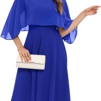 Womens Cape Dress with Chiffon Overlay Midi Party Cocktail Wedding Guest Dresses