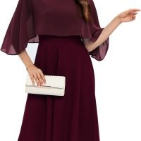 Womens Cape Dress with Chiffon Overlay Midi Party Cocktail Wedding Guest Dresses