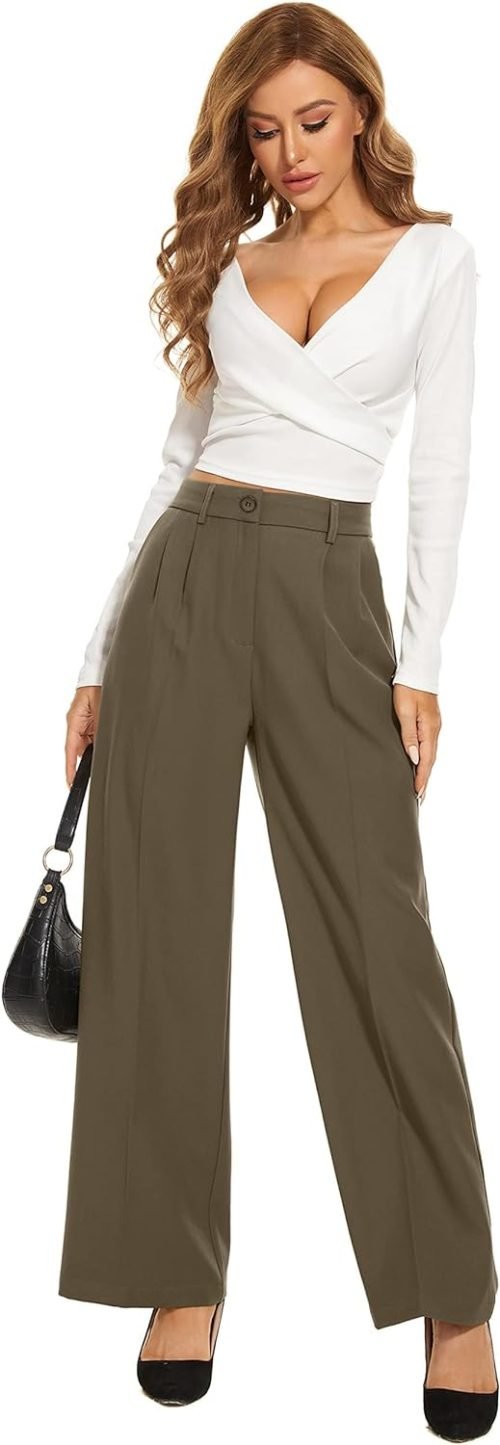 Women's Wide Leg Pants High Elastic Waisted Long Straight Casual Pant Fashion Loose Trousers