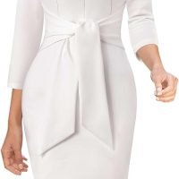 Womens Front Zipper Tie Waist Slim Work Business Office Bodycon Pencil Dress