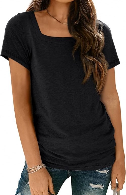 Womens Tops Casual Spring Summer Tshirts 2024 Short Sleeve Square Neck Basic Tee Outfits