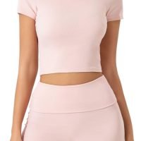 Women's 2 Piece Outfits Lounge Sets Slim Fitted Short Sleeve Crop Tops Fold Over Shorts Casual Comfy Trasuits