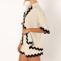 Women 2 Piece Outfits Summer Cotton Linen Button up Shirt and Shorts Set Loungewear for Beach Travel Vacation