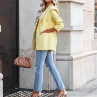 Womens Casual Blazers Button Lapel Long Sleeve Cardigan Work Office Fashion Suit Blazer Jackets with Pockets