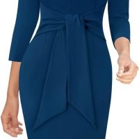 Womens Front Zipper Tie Waist Slim Work Business Office Bodycon Pencil Dress