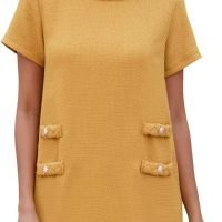 Women's Tweed Dress Short Sleeve Crew Neck A-line Party Vintage Mini Skirt Causal Dresses
