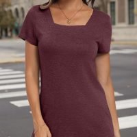 Womens Tops Casual Spring Summer Tshirts 2024 Short Sleeve Square Neck Basic Tee Outfits
