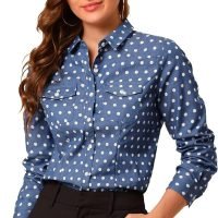 Women's Button Down Long Sleeve Point Collar Chambray Poplin Shirt