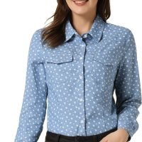Women's Button Down Long Sleeve Point Collar Chambray Poplin Shirt