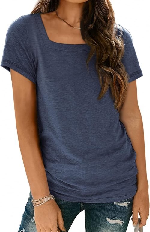Womens Tops Casual Spring Summer Tshirts 2024 Short Sleeve Square Neck Basic Tee Outfits