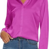 Women's Silk Blouse Long Sleeve Lady Shirt Casual Office Work Blouse Shirt Tops