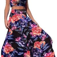 Womens Summer Sexy 2 Pieces Outfits Ruffle Floral Tank Top Wrap Boho Tropical Long Skirt Set Clubwear Dresses