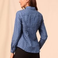 Women's Button Down Long Sleeve Point Collar Chambray Poplin Shirt