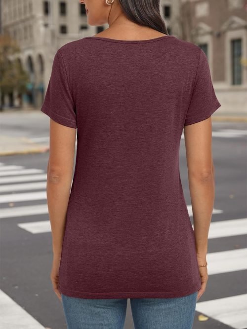 Womens Tops Casual Spring Summer Tshirts 2024 Short Sleeve Square Neck Basic Tee Outfits