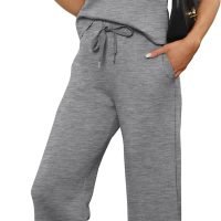 Two Piece Sets for Women Summer Outfits Lounge Sets Mock Neck Tops Wide Leg Crop Pants Vacation Travel Outfits