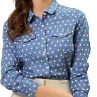 Women's Button Down Long Sleeve Point Collar Chambray Poplin Shirt