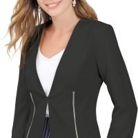 Women's Crop Collarless Blazers Suit Zip Decor Work Office Jackets Blazer