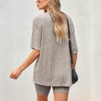 Women's Summer 2 Piece Outfits Lounge Sets Ribbed Knit Short Sleeve Loose Top and Bodycon Shorts Pajamas Set 2024