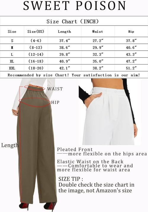 Women's Wide Leg Pants High Elastic Waisted Long Straight Casual Pant Fashion Loose Trousers