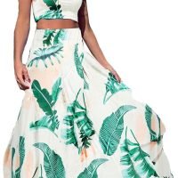 Womens Summer Sexy 2 Pieces Outfits Ruffle Floral Tank Top Wrap Boho Tropical Long Skirt Set Clubwear Dresses
