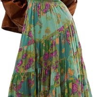 Women’s Floral Smocked Maxi Dress Boho Puff Sleeve Sweetheart A-Line Flowy Long Dresses Y2K Swing Beach Sundress
