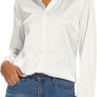 Women's Silk Blouse Long Sleeve Lady Shirt Casual Office Work Blouse Shirt Tops