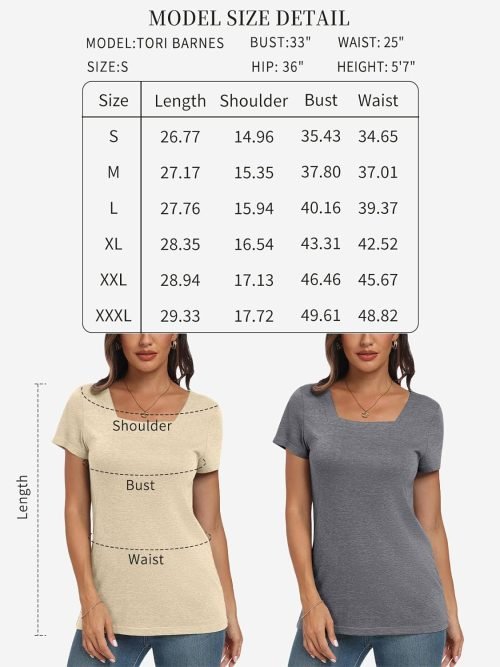 Womens Tops Casual Spring Summer Tshirts 2024 Short Sleeve Square Neck Basic Tee Outfits