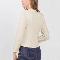 Women's Crop Collarless Blazers Suit Zip Decor Work Office Jackets Blazer