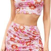 Women's 2 Piece Outfit One Shoulder Crop Top and Twist Bodycon Skirt Set