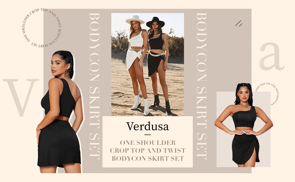 One Shoulder Crop Top and Twist Bodycon Skirt Set