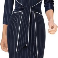 Womens Front Zipper Tie Waist Slim Work Business Office Bodycon Pencil Dress