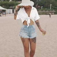 Womens Summer Short Sleeve Shirts V Neck Tie Knot Batwing Blouses Tops