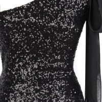 Women's Asymmetric Ribbon Gradient Sequin Mermaid Long Prom Dress