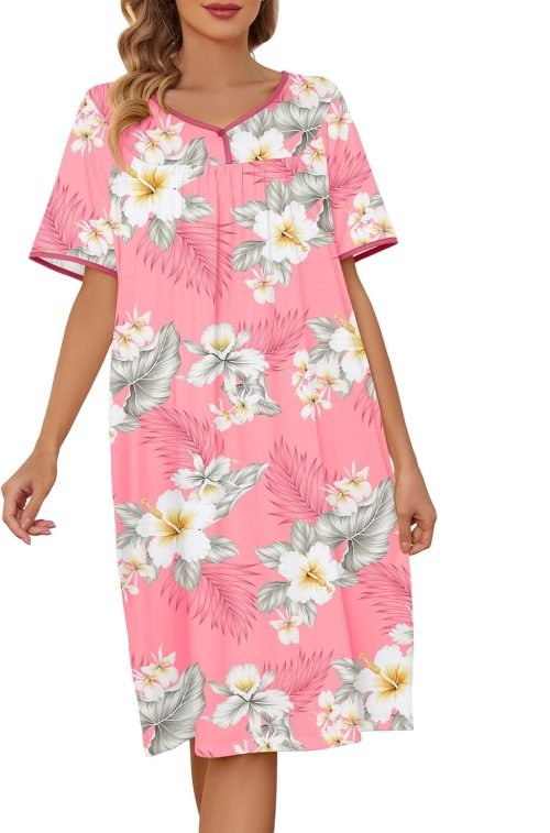 House Dresses  for Women with Pockets  Dresses Short Sleeve for Women Nightgown Lounge Dress