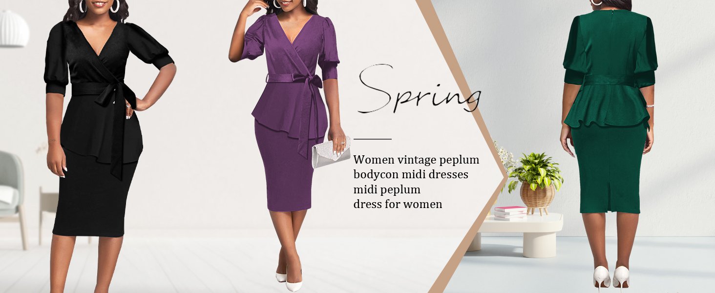 Women vintage peplum bodycon midi dresses midi peplum dress for women peplum dress for women