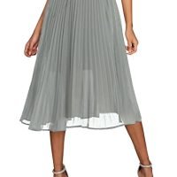 Women's Elastic High Wasit Pleated Skirt Woven Casual Midi Swing Skirt