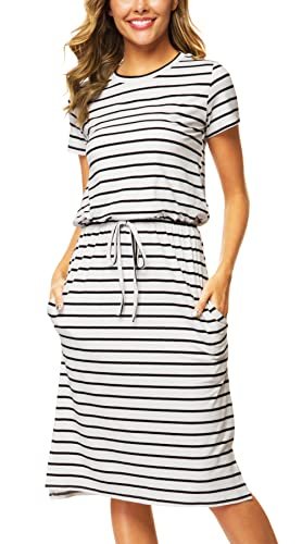 Womens Hide Belly Mid Length Work Casual Dress with Pockets