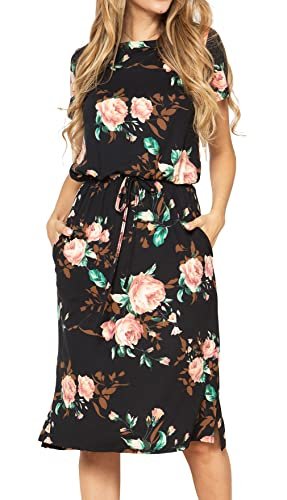 Womens Hide Belly Mid Length Work Casual Dress with Pockets