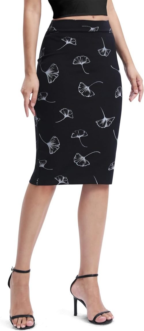 Women's Elastic Waist Stretch Bodycon Midi Pencil Skirt