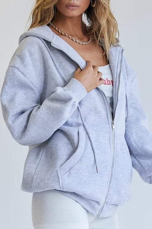 Womens Zip Up Hoodies Long Sleeve Sweatshirts Fall Outfits Oversized Sweaters Casual Fashion Jackets