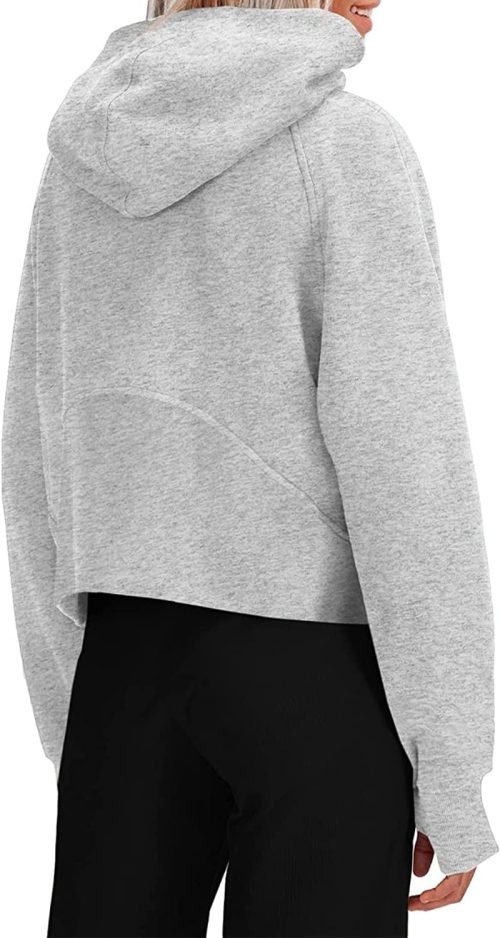 Womens Hooded Pullover Sweatshirts Half Zipper Crop Hoodie Fleece Lined Collar Zip Up Hoodies Cropped Long Sleeve Tops, 1 - Light Grey, Large