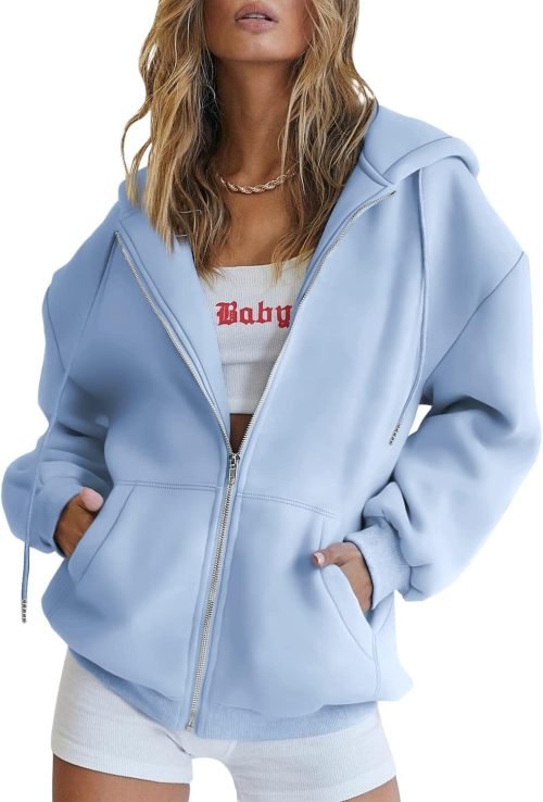 Womens Zip Up Hoodies Long Sleeve Sweatshirts Fall Outfits Oversized Sweaters Casual Fashion Jackets