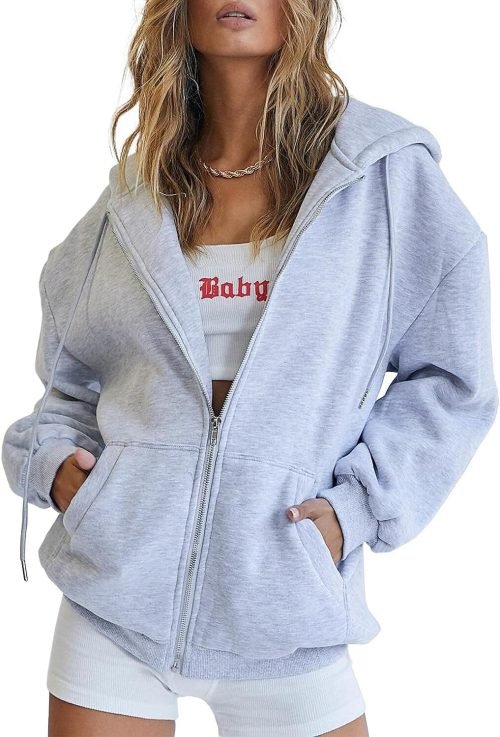 Womens Zip Up Hoodies Long Sleeve Sweatshirts Fall Outfits Oversized Sweaters Casual Fashion Jackets