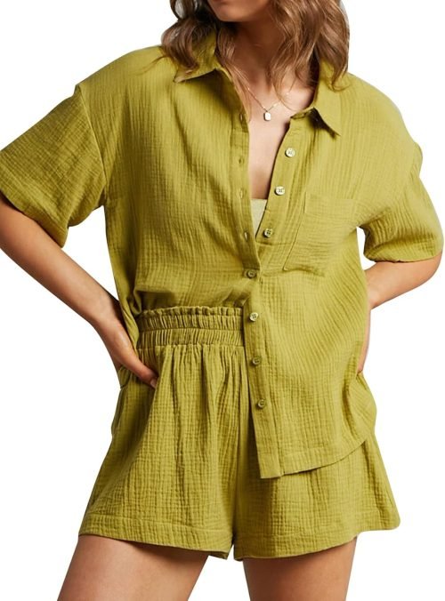 Women's 2 Piece Outfits Track Suits Matching Sets Loungewear for Vacation Button Down Shirt and Shorts Set