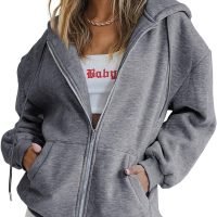 Womens Zip Up Hoodies Long Sleeve Sweatshirts Fall Outfits Oversized Sweaters Casual Fashion Jackets